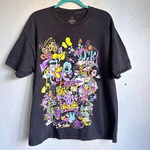 Vintage‎ 90’s Disney Parks Black Tee Colorful Neon Mickey & Friends XL Adult